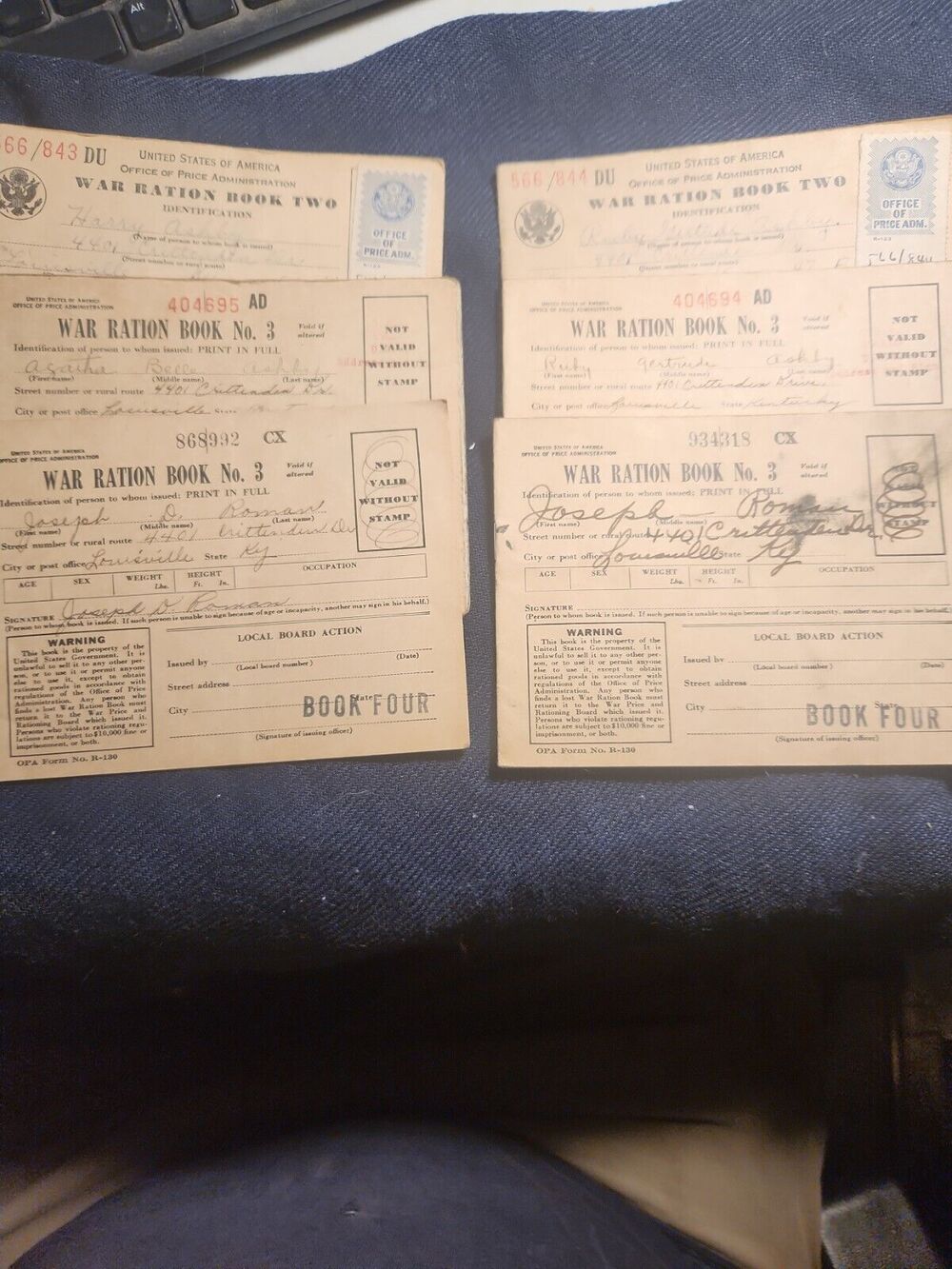 WWII WW2 US WAR DEPARTMENT RATION BOOKS W/RATIONS BOOK 3'S STAMPED BOOK4